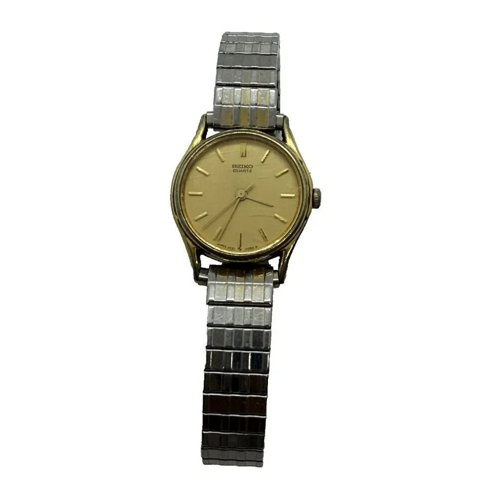 Vtg Seiko Quartz Womens Watch Gold Silver Two Tone Stretch Bracelet 2C21-0029 RO